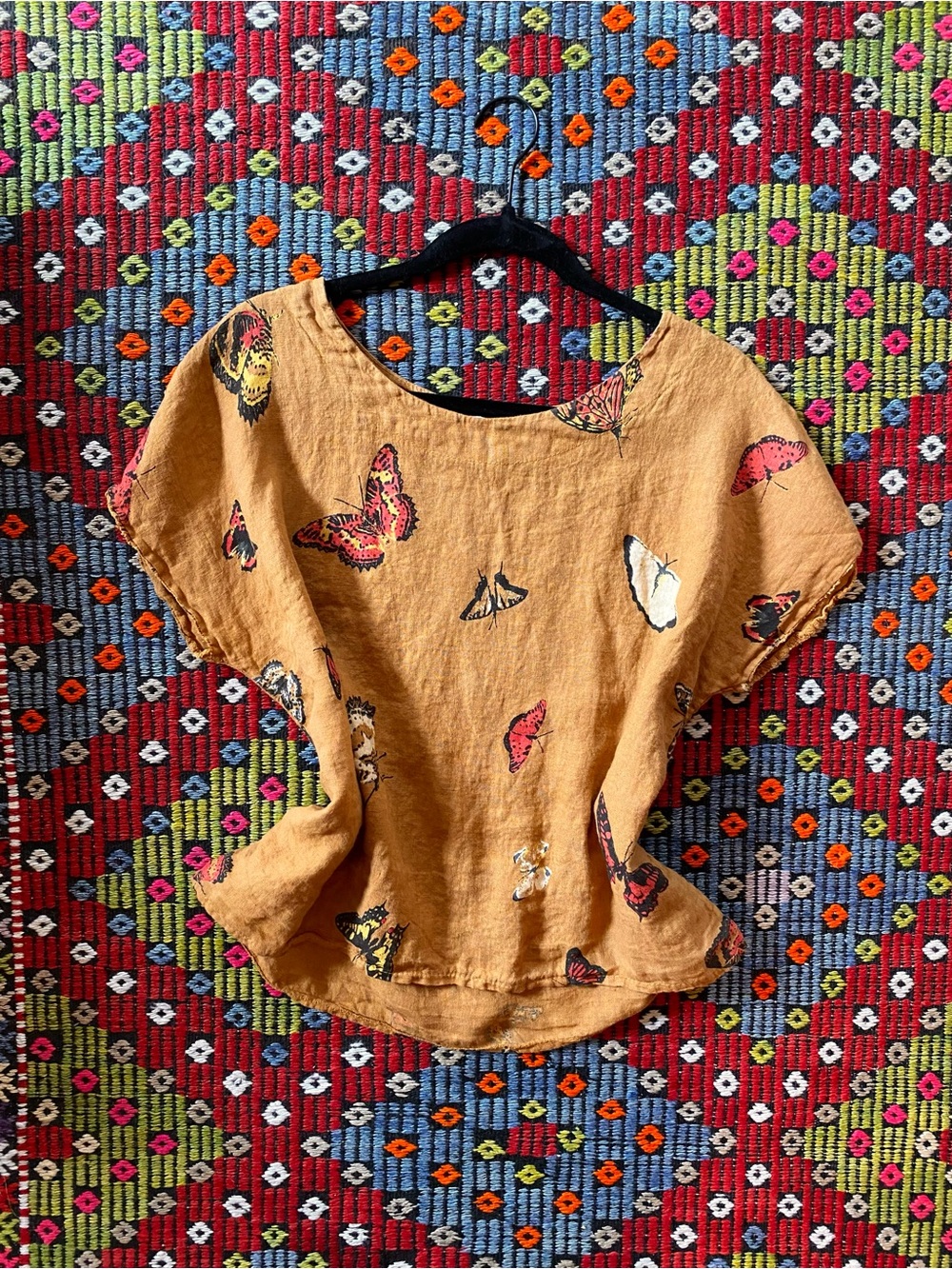 🦋 Linen Butterfly Print Short Sleeve Top